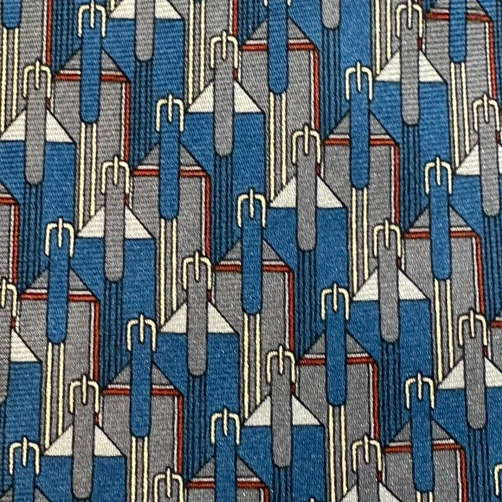 Battistoni Roma Silk Tie Italy Vintage Blue Geometric Designer Necktie 55x3.75in